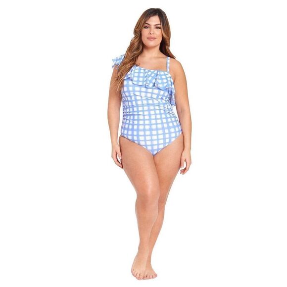 Lysa Raya One-peice Swimsuit Size 1x Checkered Blue and White - Picture 8 of 8